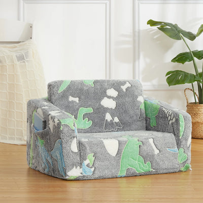 TODDLER GLOW DINO GREY FOLDABLE FOAM SOFA & CHAIR (AGES 1-3)