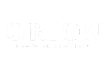 Black background with white 'Orion' logo and tagline